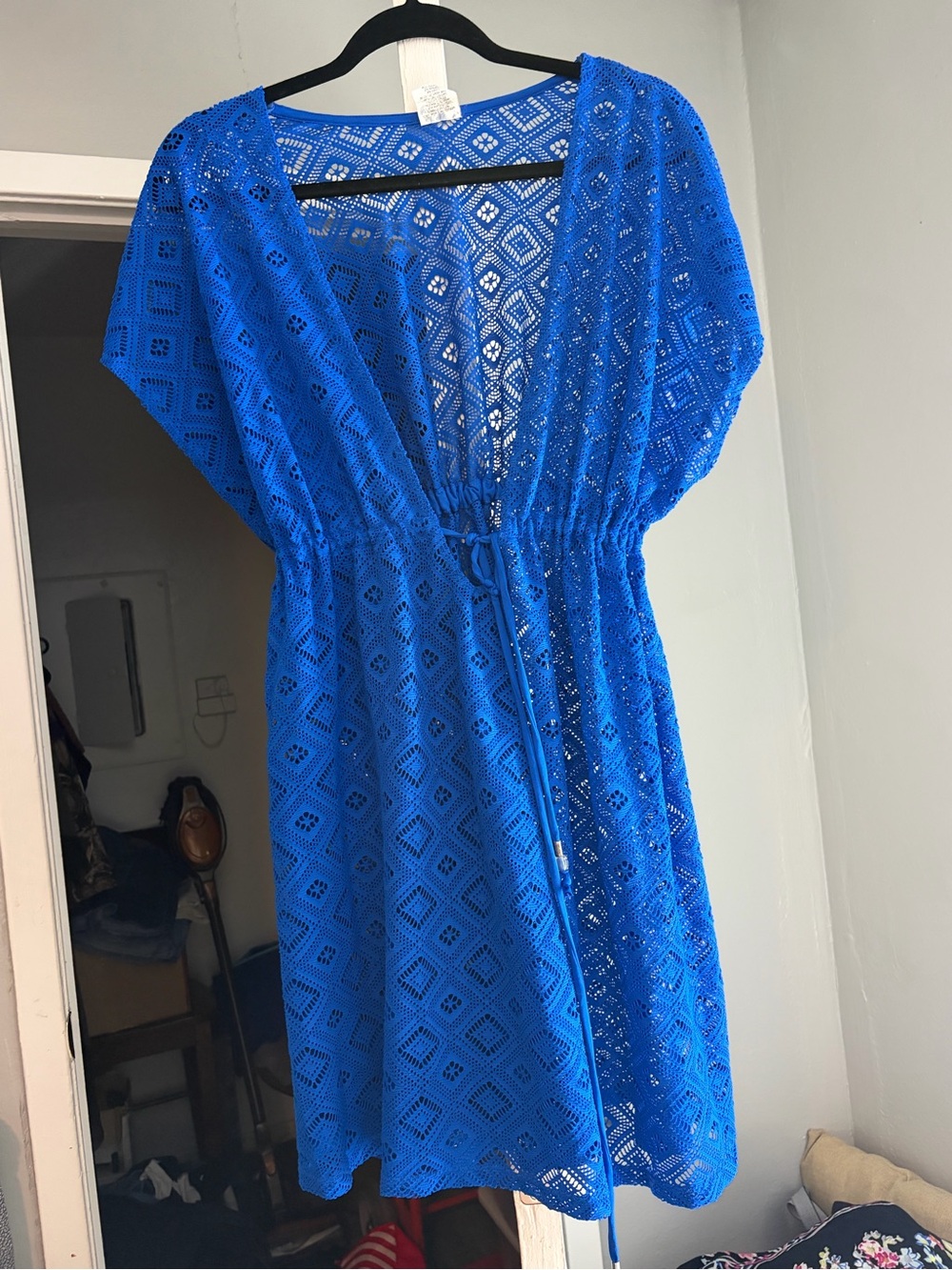 Wave Zone Women’s Blue Crochet Swim Cover-Up Dress